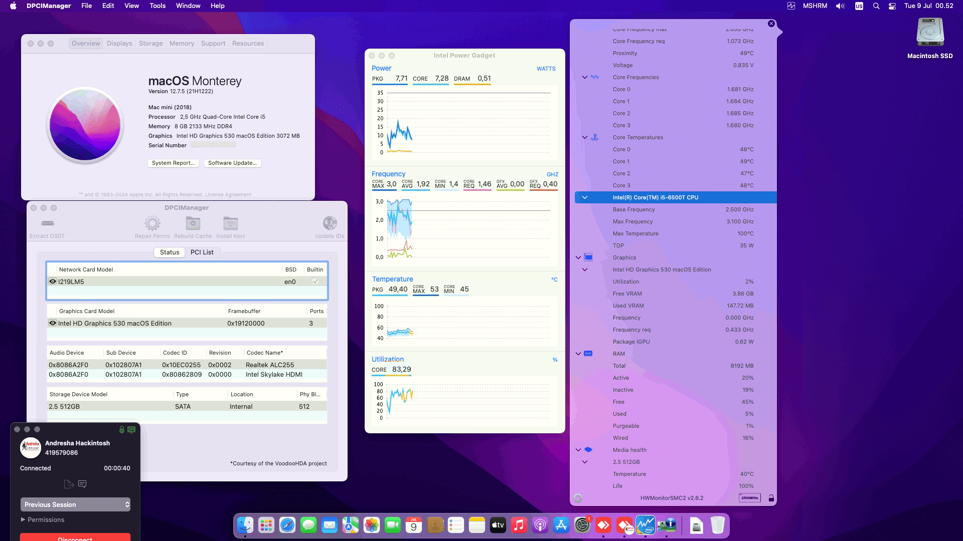 Success Hackintosh macOS Monterey 12.7.5 Build 21H1222 in Dell Optiplex 7050 Micro
